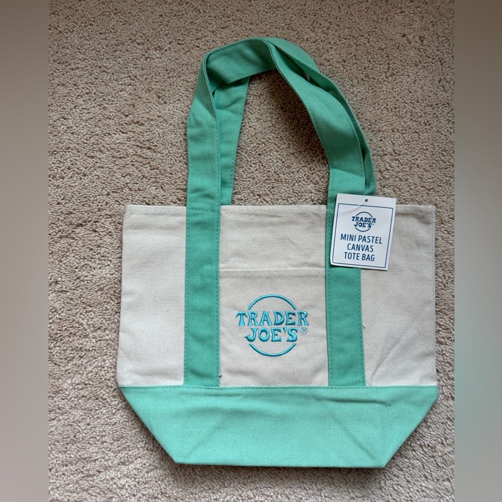 Trader Joes Mini Pastel Mint Canvas Tote Bag